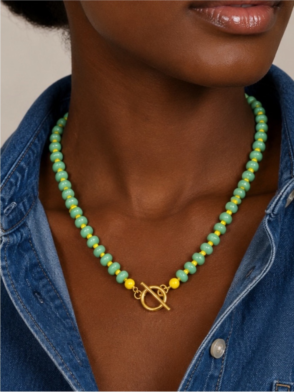 New! Preppy Coastal Green Beaded Dopamine Toggle Necklace NWOT 5030